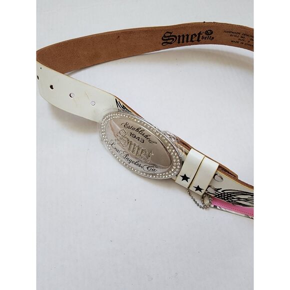 NWT Smet by Christian Audigier White Leather Belt with Rhinestone Buckle main image 6